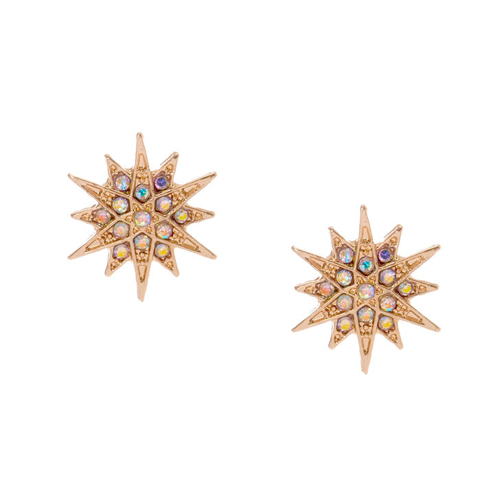 Rose Gold Tone Starburst Stud Earrings,