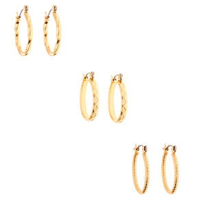 Gold 20MM Textured Hoop Earrings - 3 Pack,