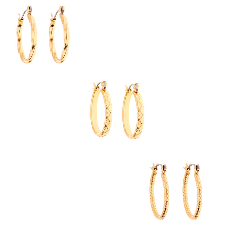 Gold 20MM Textured Hoop Earrings - 3 Pack,