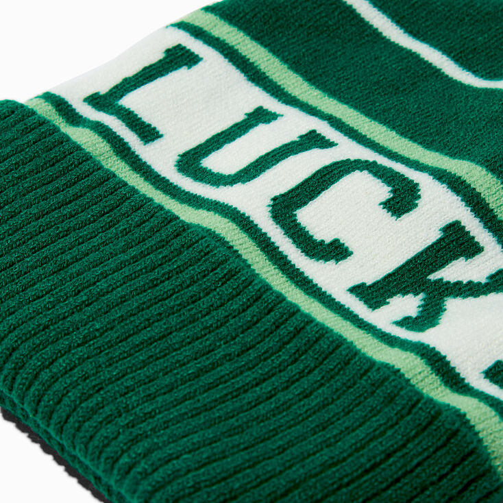  &quot;Lucky&quot; Green Striped Beanie Hat,