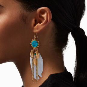 White Feather Turquoise 4&quot; Drop Earrings,