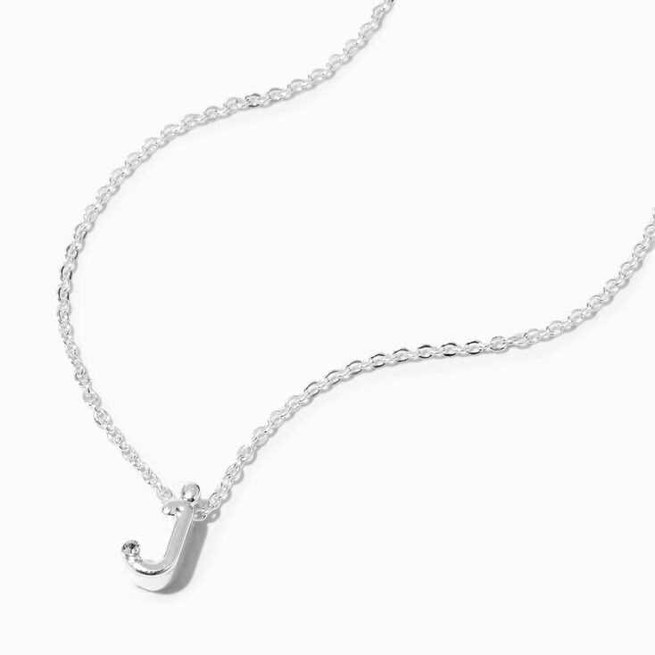 Silver Cursive Lowercase Initial Pendant Necklace - J,