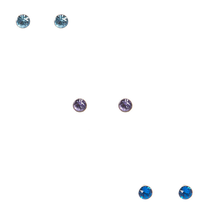 3 Pack Sterling Silver Crystal Blue Earrings,