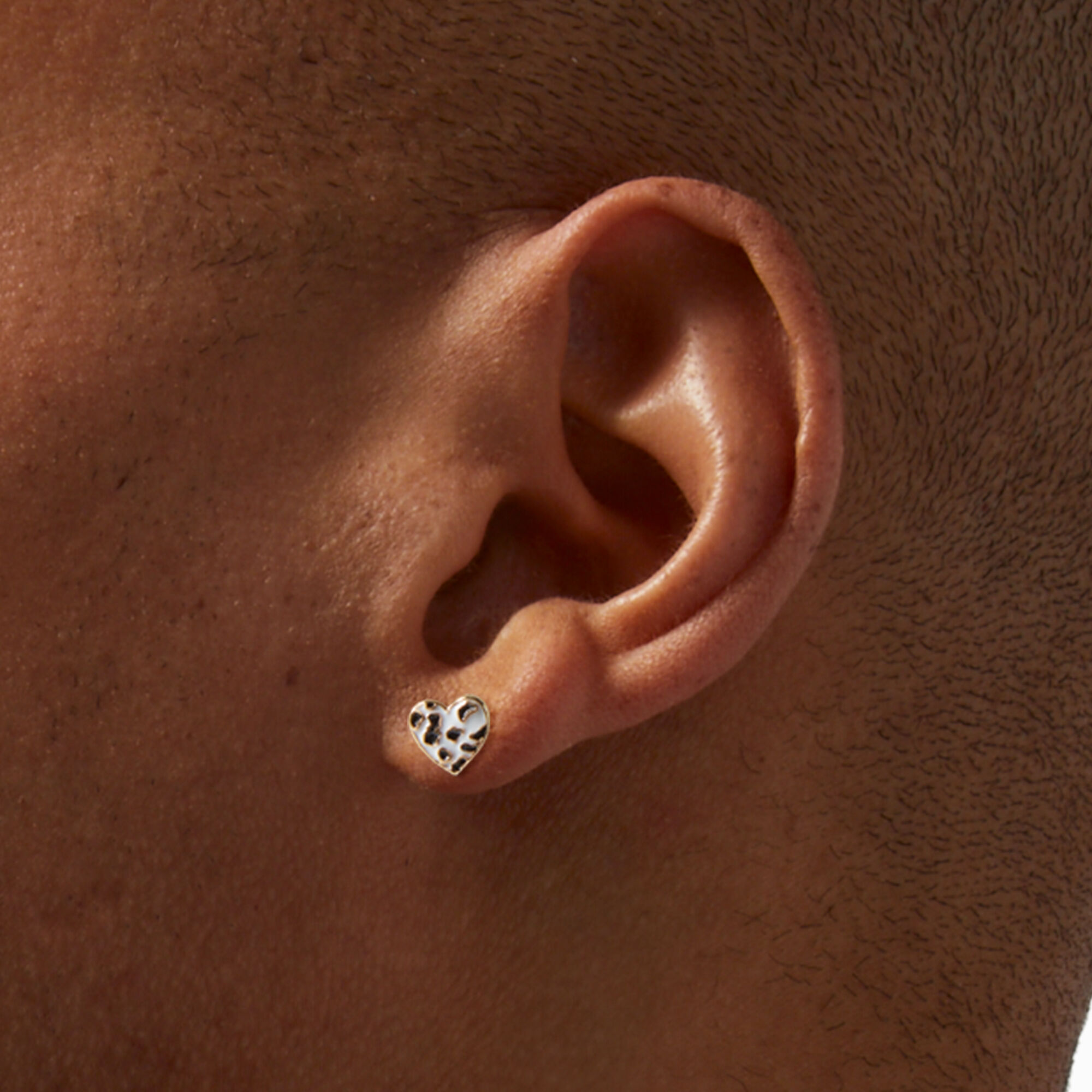 Icing Cow Print Heart Gold Tone Stud Earrings