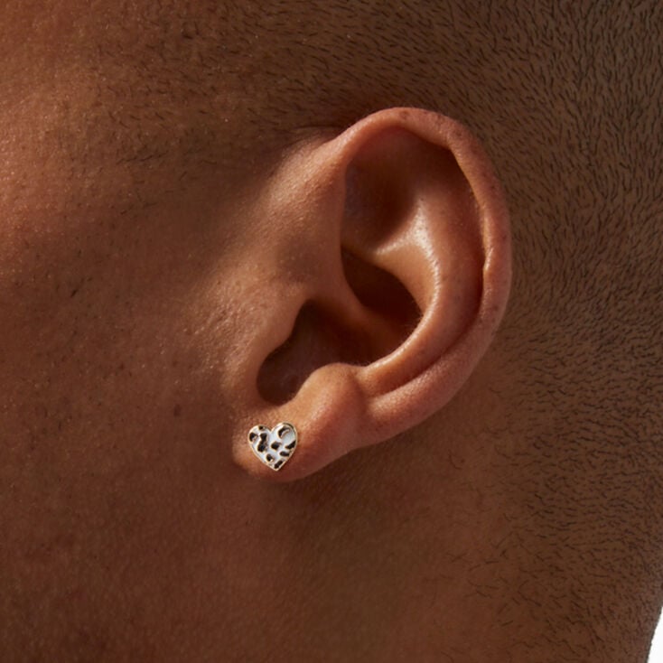 Cow Print Heart Gold-tone Stud Earrings,