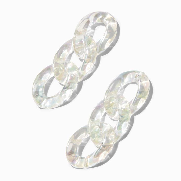 Clear Iridescent Chain Link 2&quot; Drop Earrings,
