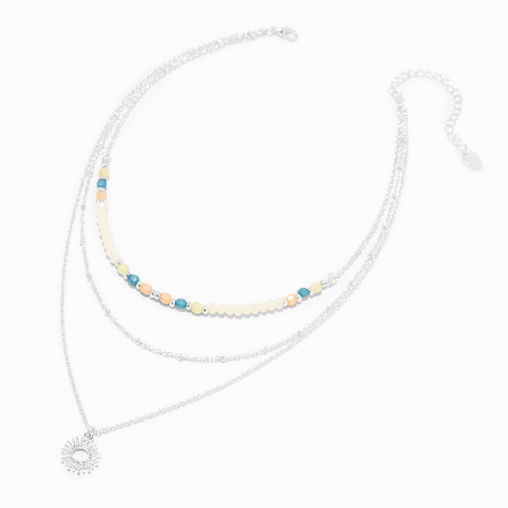 Silver Coin Pendant Color Beaded Multi-Strand Necklace,