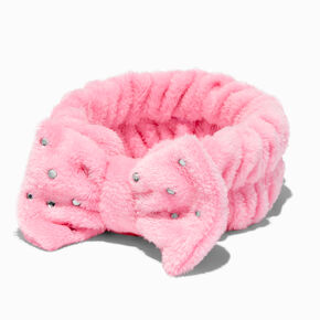 Blush Pink Bling Furry Makeup Bow Headwrap,