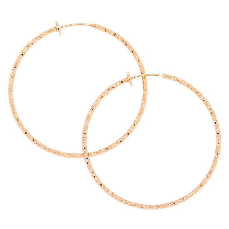 Gold 50MM Textured Clip On Hoop Earrings,