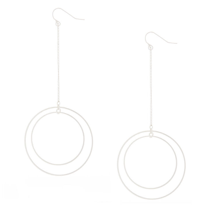 Silver 4" Double Circle Drop Earrings,