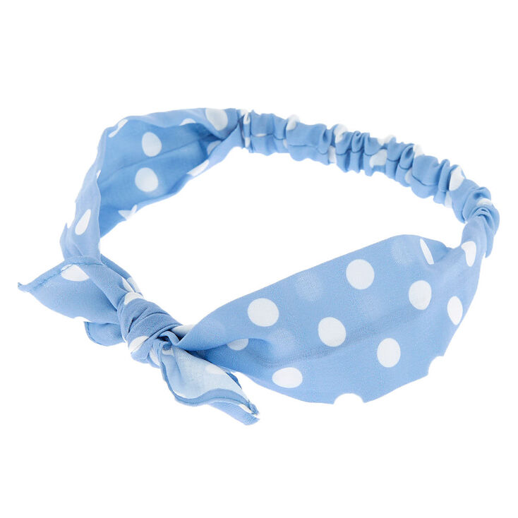 Polka Dot Bow Headwrap - Blue,