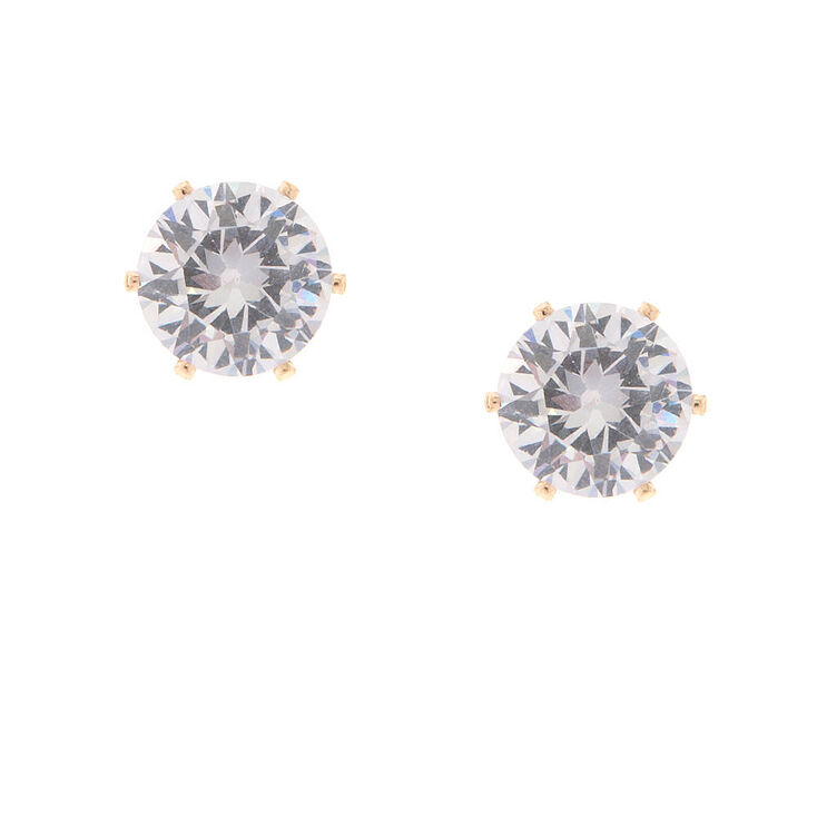 Gold 7MM Cubic Zirconia Brilliant Cut Stud Earrings,