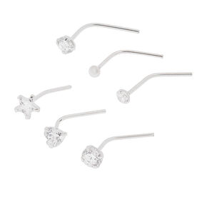 Sterling Silver 20G Mixed Shape Nose Studs - 6 Pack,