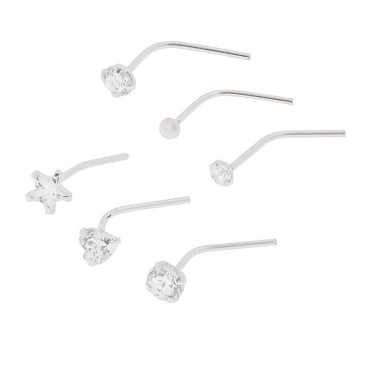 Sterling Silver 20G Mixed Shape Nose Studs - 6 Pack,