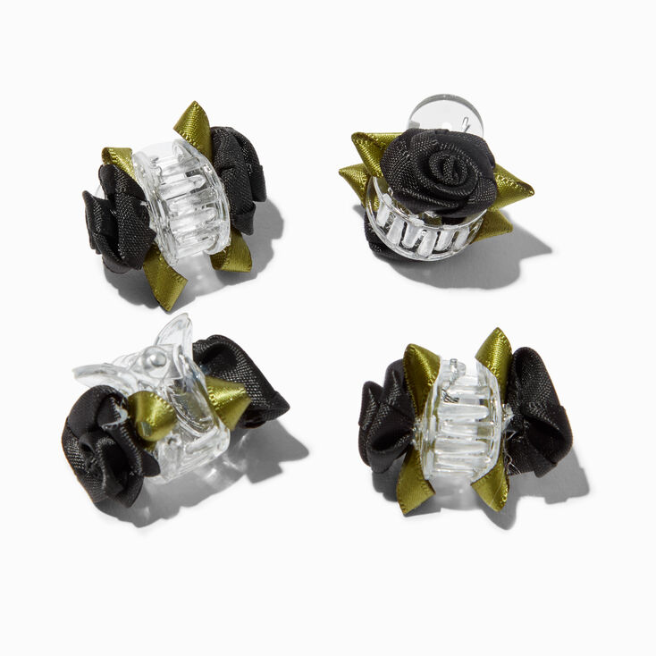 Black Satin Rose Hair Claws - 4 Pack,