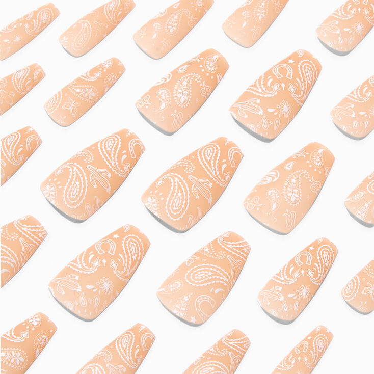 Nude Paisley Squareletto Vegan Faux Nail Set - 24 Pack,