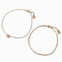Gold Cubic Zirconia Bezel Pendant &amp; Paperclip Chain Anklets - 2 Pack,