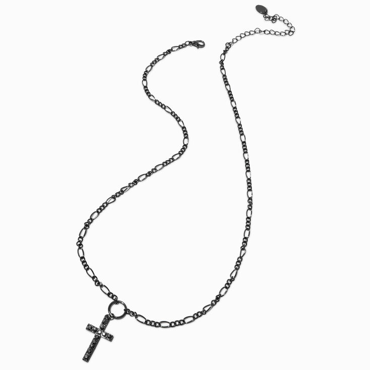 Hematite Embellished Cross Pendant Necklace,