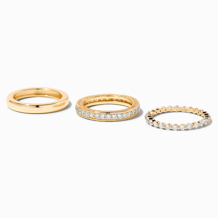 Icing Select 18k Gold Plated Crystal Stackable Rings - 3 Pack,