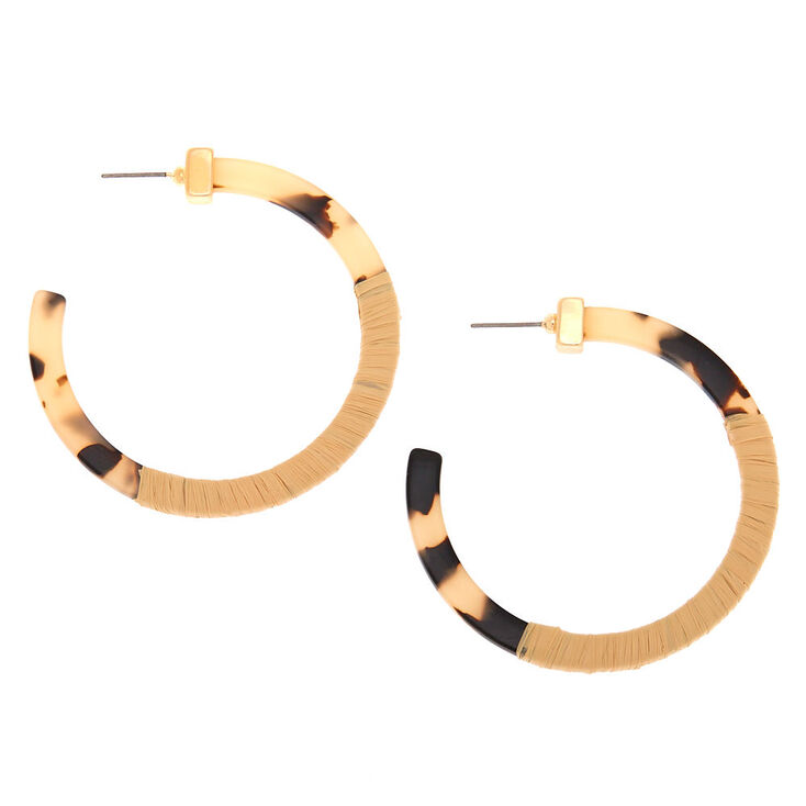 55MM Resin Tortoiseshell & Raffia Hoop Earrings,