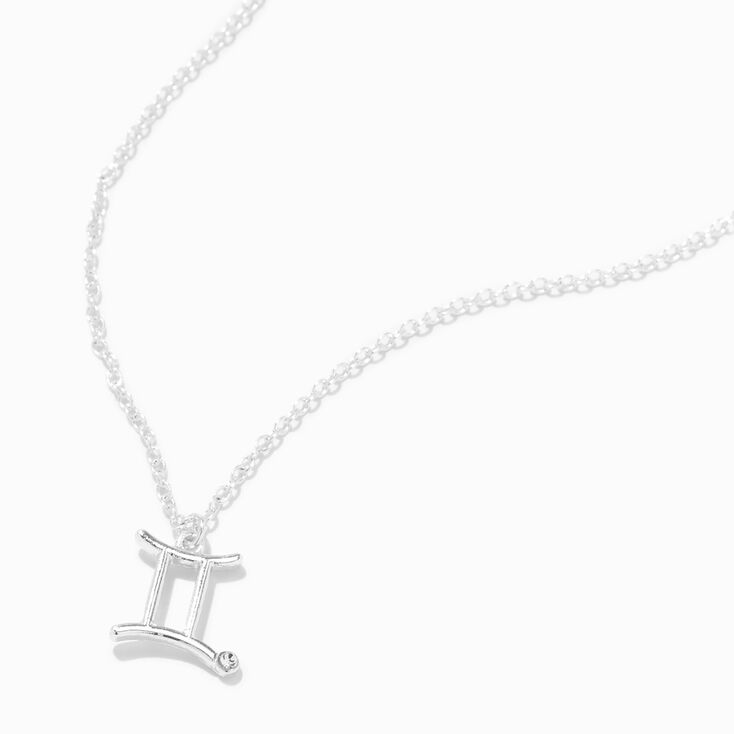 Silver Zodiac Embellished Pendant Necklace - Gemini,