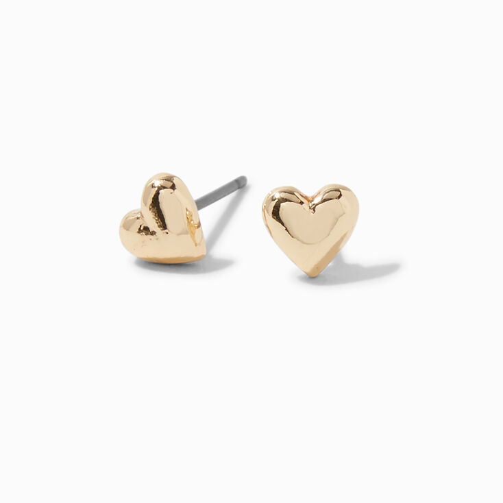 Gold-tone Puffy Heart Stud Earrings,