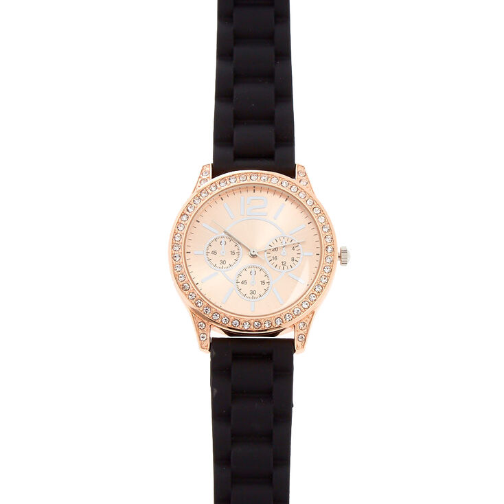 Pavé Black Rubber Link Watch,