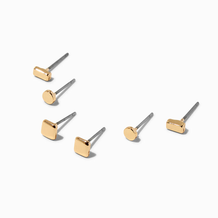 Gold Tiny Geometric Stack Stud Earrings - 3 Pack,