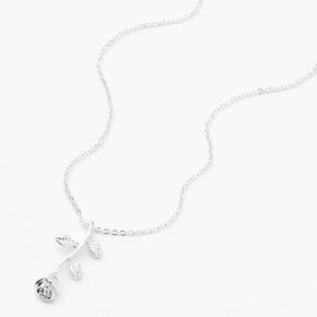 Silver Long Stemmed Rose Pendant Necklace,