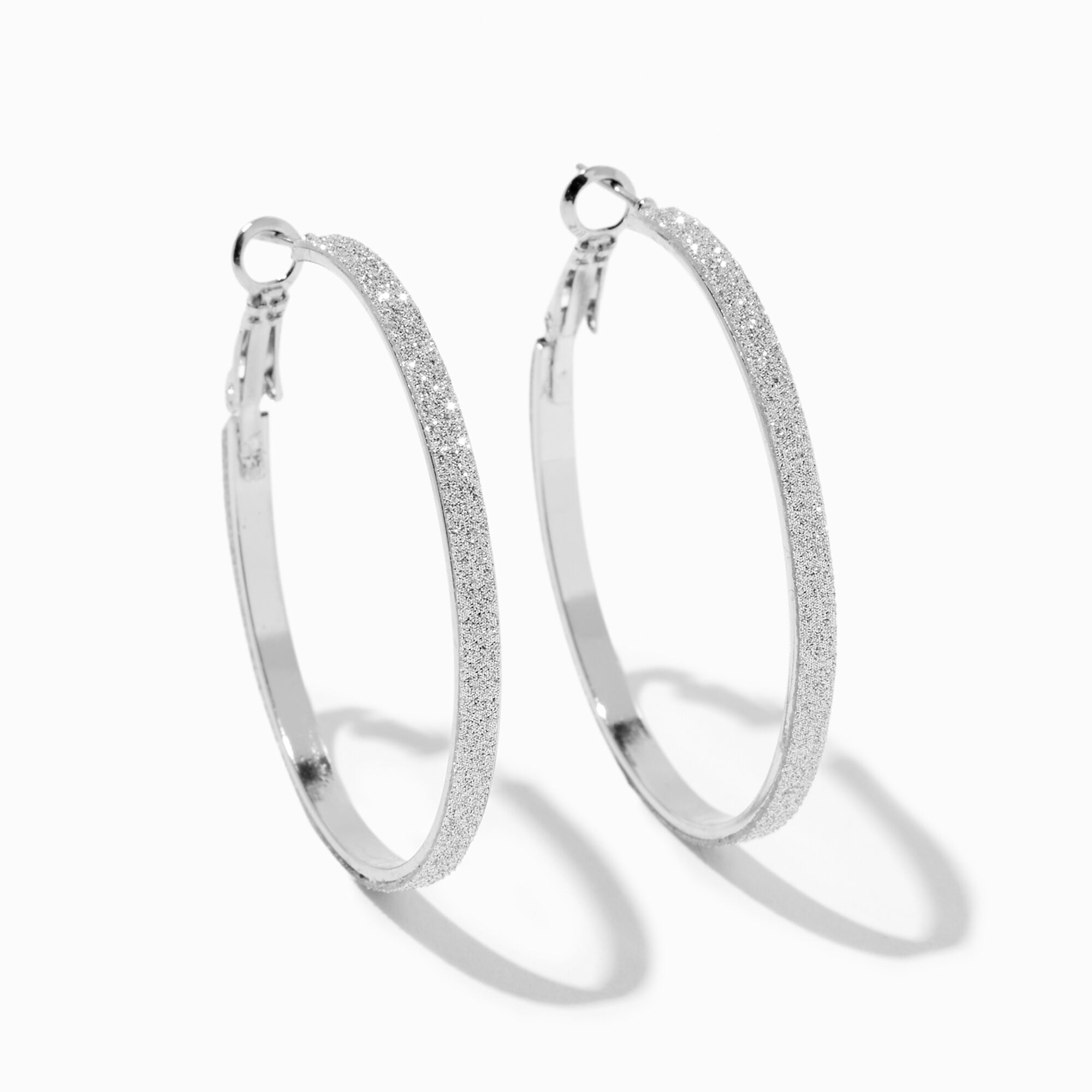 Silver glitter hoop earrings new arrivals