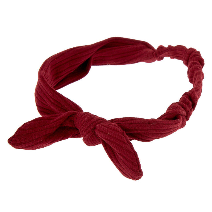 Ribbed Knot Bow Headwrap - Burgundy,