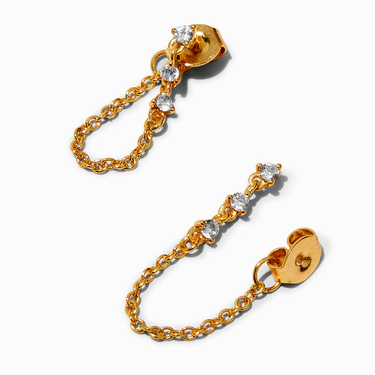 ICING Select 18k Yellow Gold Plated Cubic Zirconia Trio Front &amp; Back Earrings,