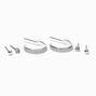 Silver-tone Glitter Hoop and Stud Earrings Stackables Set - 3 Pack,