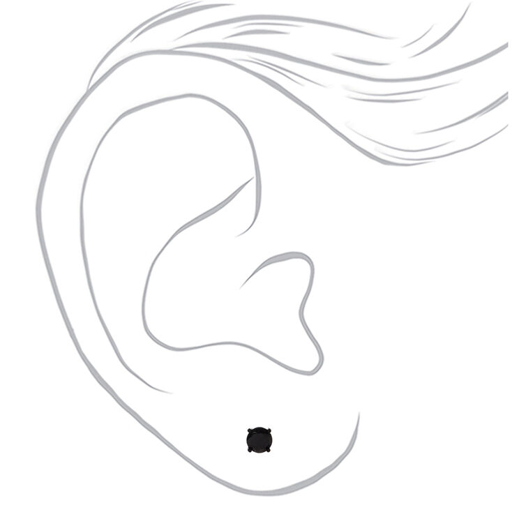 Black Cubic Zirconia 4MM, 5MM, 6MM Round Stud Earrings - 3 Pack,