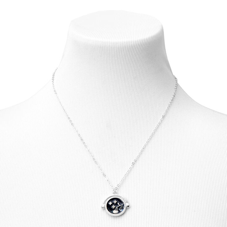 Silver Glow In The Dark Zodiac Spinning Pendant Necklace - Libra,