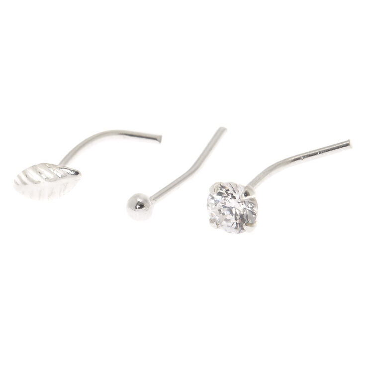 Sterling Silver 22G Leaf Nose Studs - 3 Pack,
