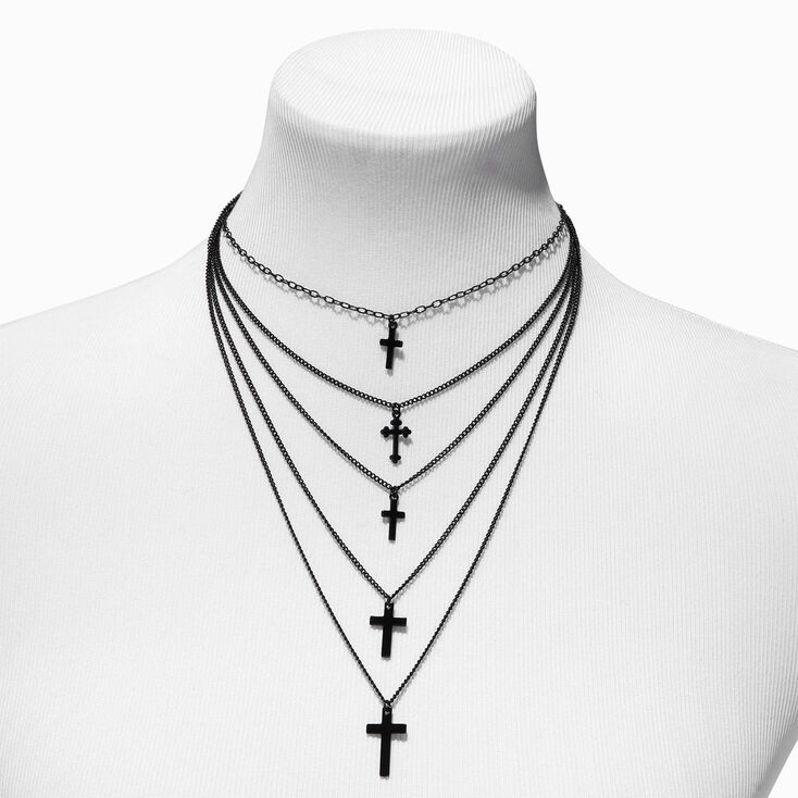 Black Cross Multi-Strand Necklace,
