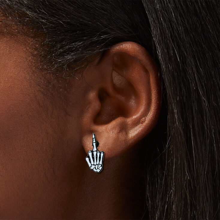 Skeleton Middle Finger Clip-On Stud Earrings,