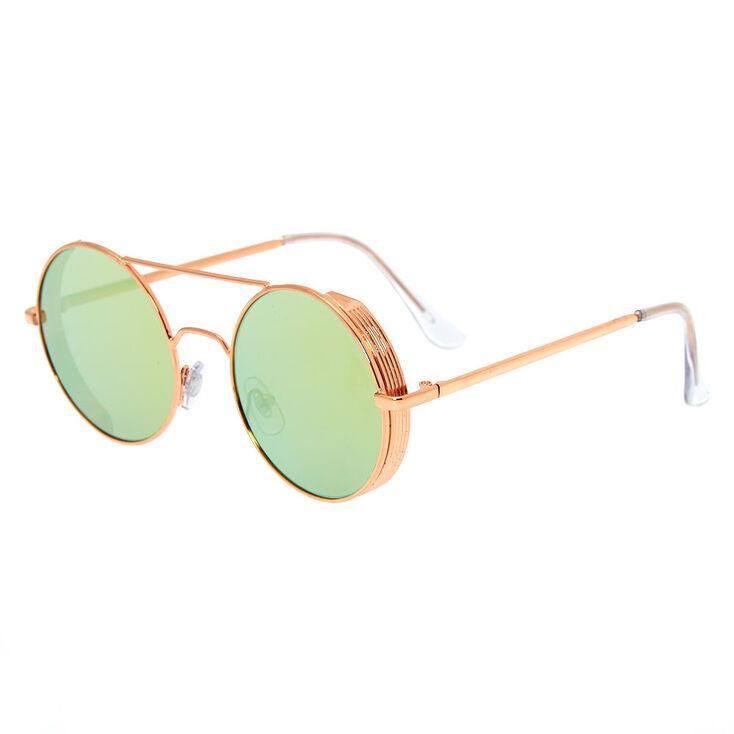 Round Metal Frame Sunglasses - Rose Gold,