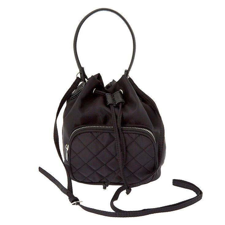 Nylon Mini Bucket Crossbody Bag - Black,