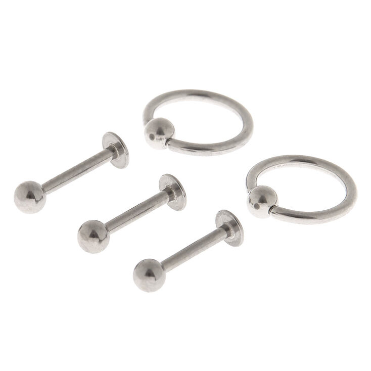 Silver 16G Mixed Labret Studs & Rings Set - 5 Pack,