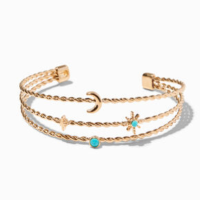 Gold-tone Moon &amp; Stars Cuff Bracelet,