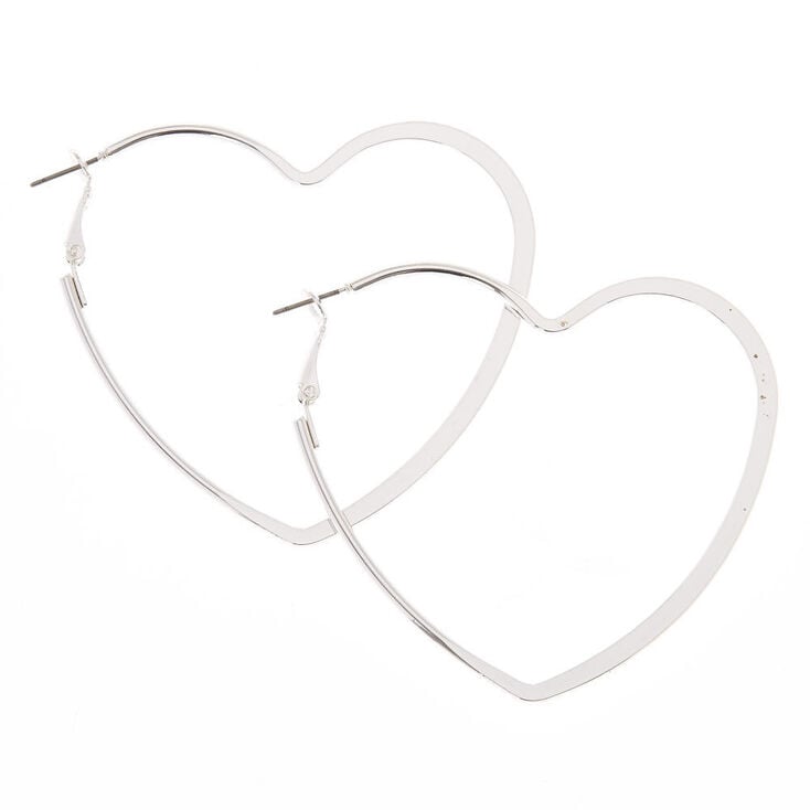 Silver 60MM Heart Hoop Earrings,