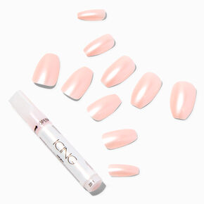 Light Pink Frosted Coffin Vegan Faux Nail Set - 24 Pack,