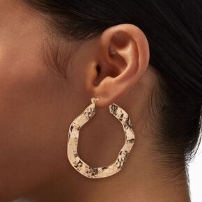 Gold-tone Wavy Hammered 50MM Hoop Earrings,