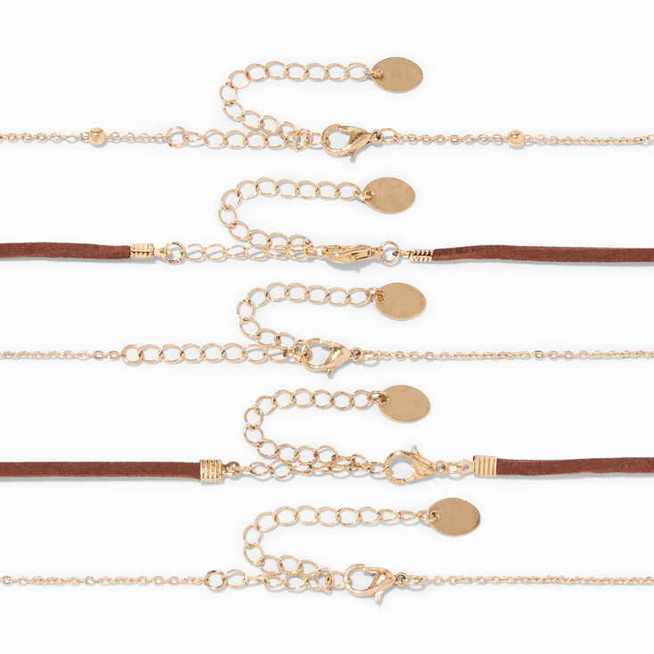 Gold Mixed Feather Choker Necklaces - 5 Pack,