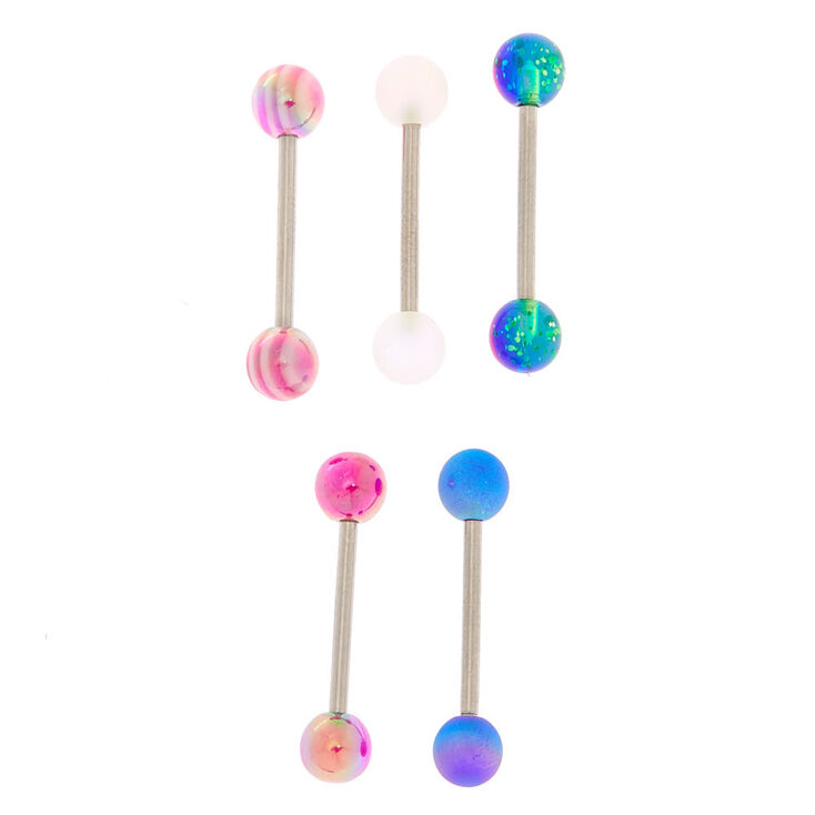 Silver Cosmic Barbell Tongue Rings - 5 Pack,