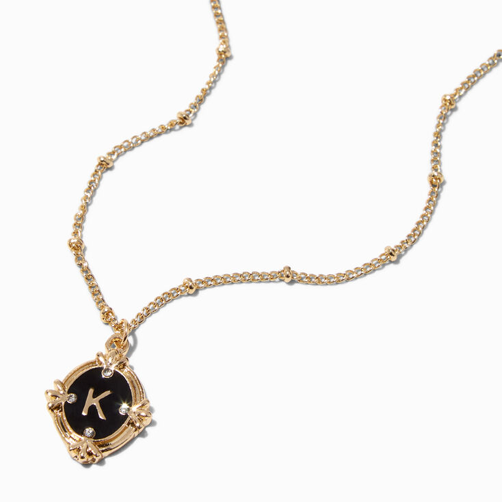 Gold Antique Style Initial Pendant Necklace - K,