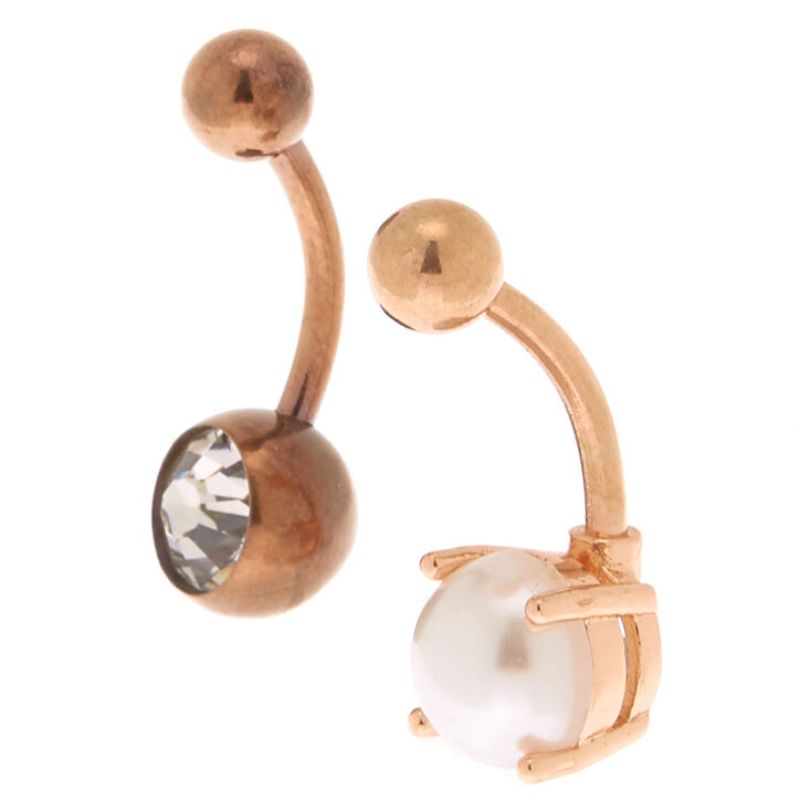 Mixed Metal 14G Pearl Crystal Belly Rings - 2 pack,
