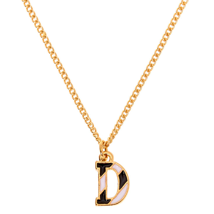 Gold Striped Initial Pendant Necklace - D,